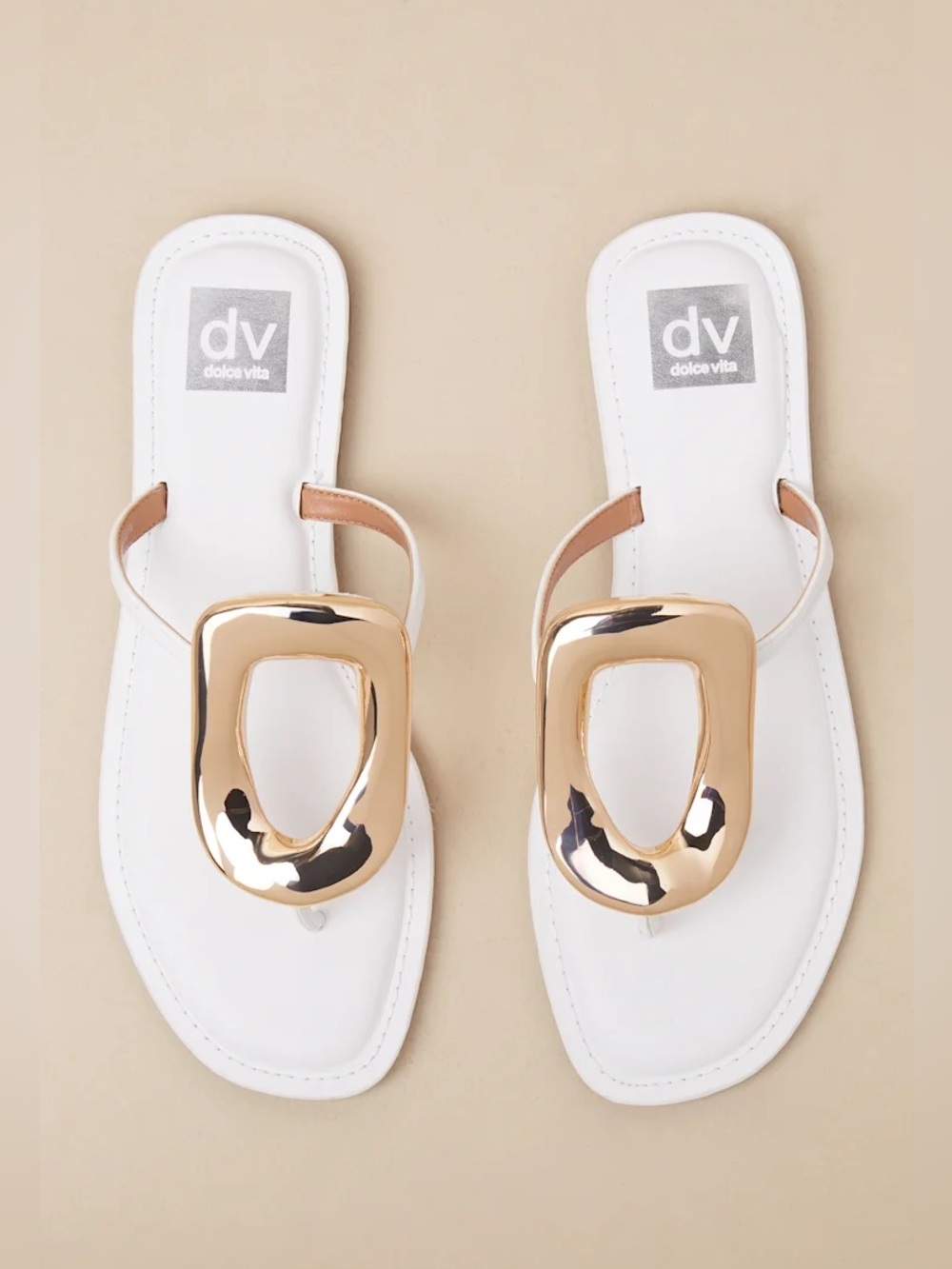 DV by Dolce Vita Jameson White Thong Gold Medallion Sandals